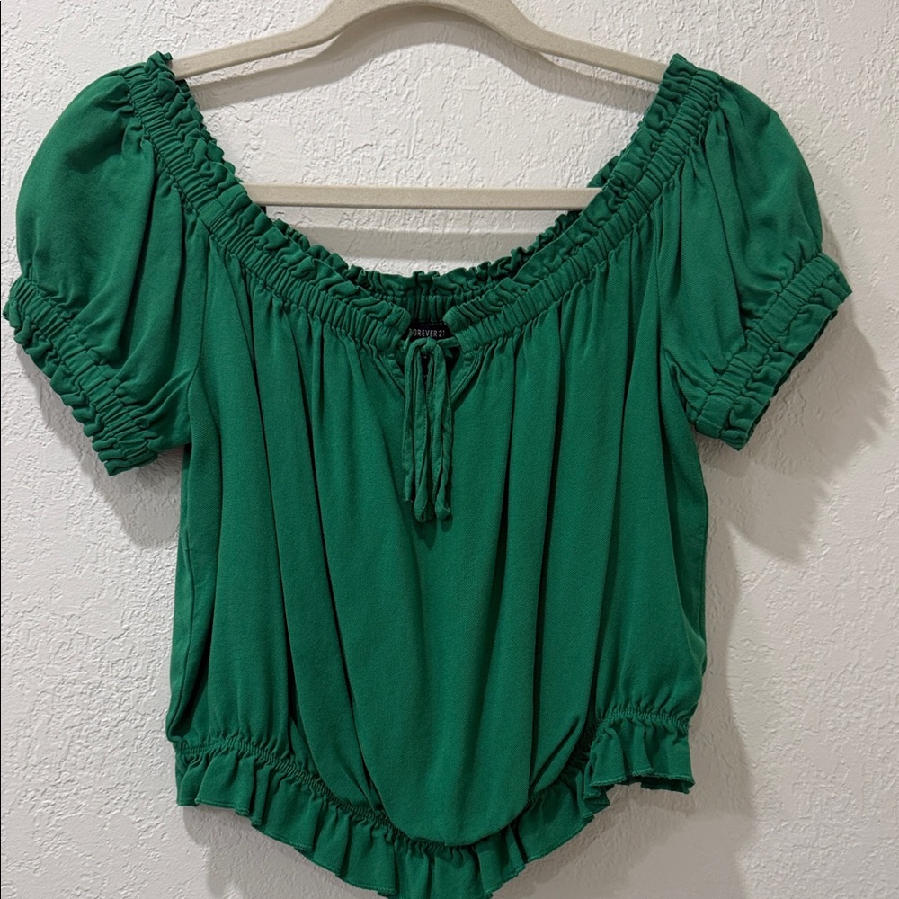Forever 21 Emerald Green Off-Shoulder Blouse